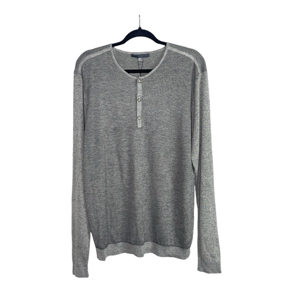 John Varvatos Silk Blend Light Heather Grey Henley L - Picture 4 of 9